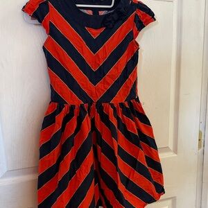 Vibrant Striped Kids Dress in Orange and Blue